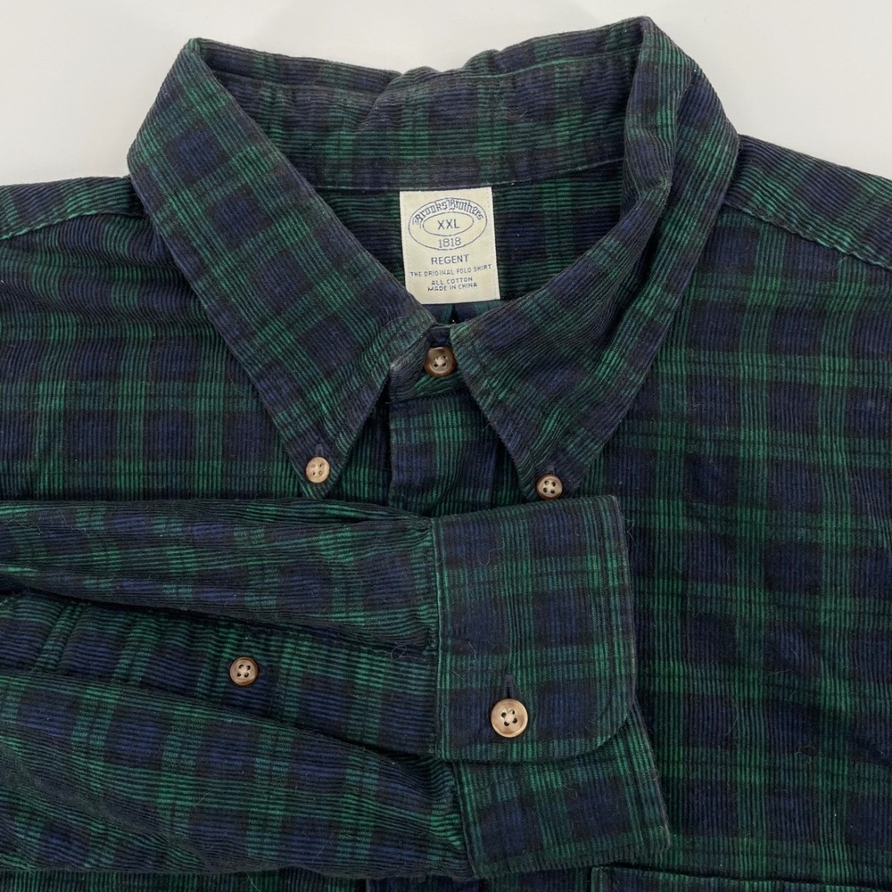 Brooks Brothers Regent Corduroy Shirt XXL Black Watch Plaid Button Down Men's